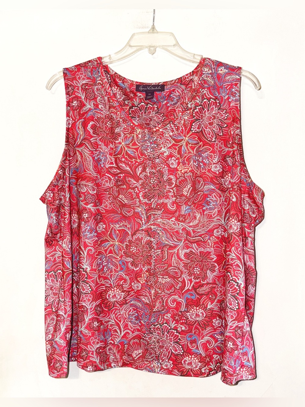 Gloria Vanderbilt Sleeveless Paisley Print Top - Red EUC 3X